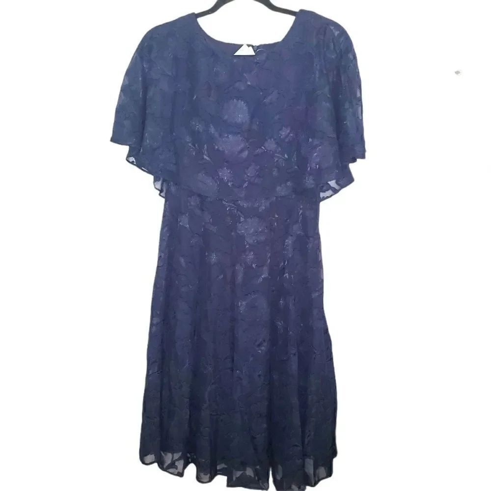 J. Taylor Cape Fit and Flare Lace Overlay Dress